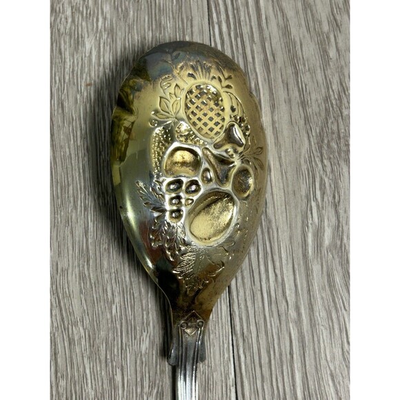 Vintage EPS A1 Sheffield England Serving Spoon w/ Embossed Fruit Design - Picture 4 of 7